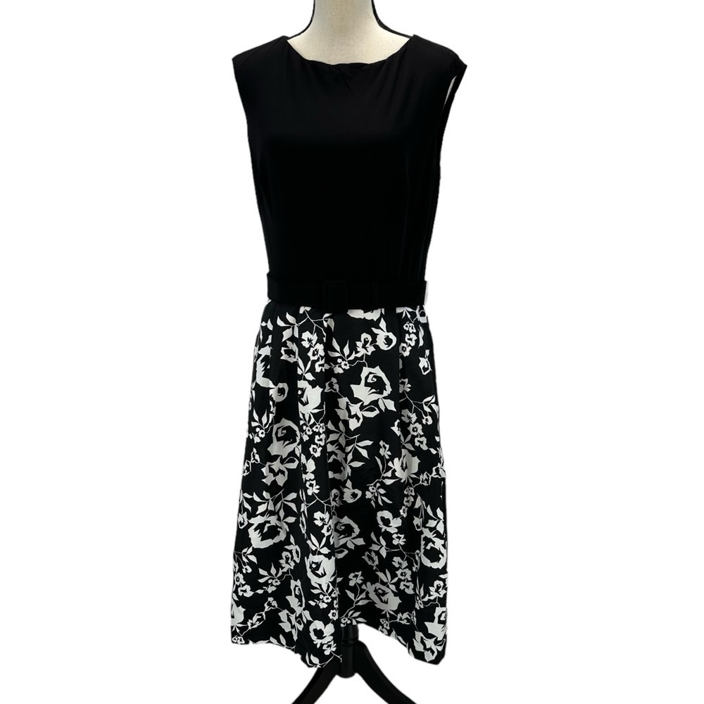Lauren Ralph Lauren Sleeveless Floral Print Midi Dress - Black White - size 10
